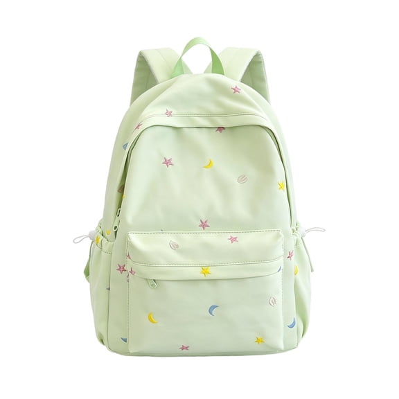 Pastel Pink Star & Moon Embroidery Backpack, Soft Kawaii Aesthetic Student Book Bag, Lightweight Casual Backpack for Teen Girls School Daily Outdoor Trip