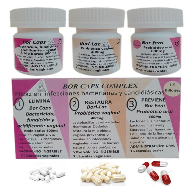Tratamiento para infecciones candidiásicas y bacterianas Bor Caps Complex Bor Caps 3 frascos con 14, 7 y16 cápsulas.