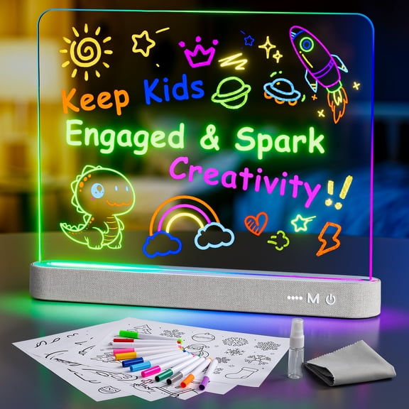 LED Drawing Board for Kids, 16'' Rechargeable LED Note Board with 13 Light Effects, Detachable Acrylic Panel, Birthday Gifts for Girls & Boys Ages 5 6 7 8 9 10-12 (Off-White)