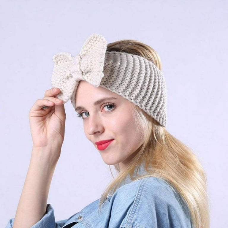 Winter Headbands for Women Girls,Warm Crochet Turban Knitted Ear Warmer  Headband Vintage Bow Hairband 