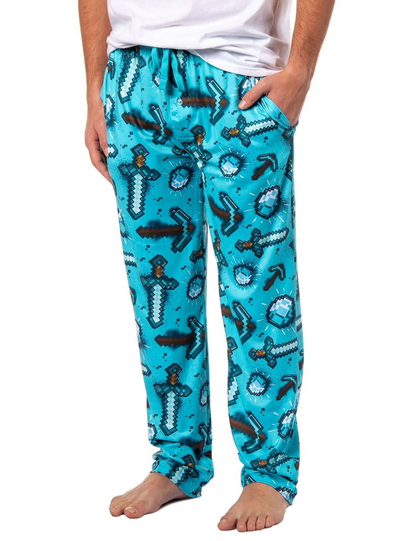 Men's Minecraft Pajama Pants Diamond Art Pickaxe And Sword Adult