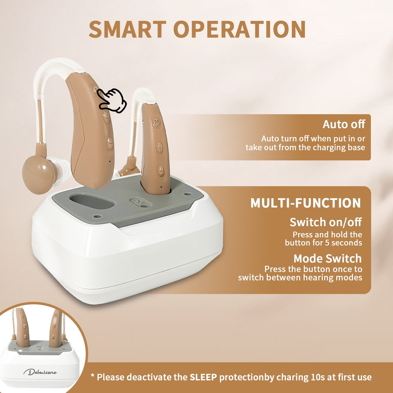 HIBRIQ Digital Hearing Aids for Seniors, Rechargeable with Charging Base, 4-Mode for Hearing Loss, Button Control