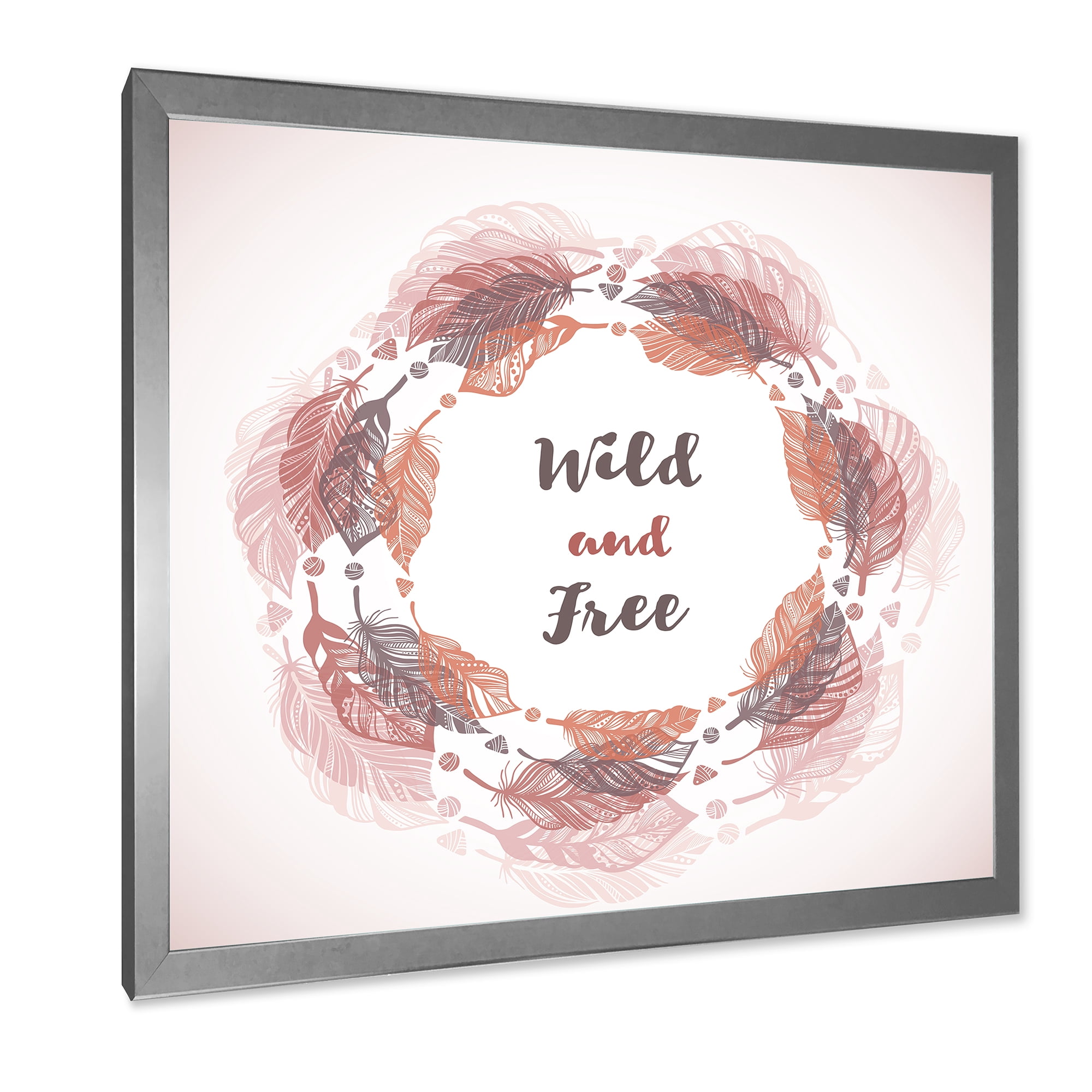Designart 'Wild and Free Feather Wreath In Boho Style' Bohemian & Eclectic Framed Art Print