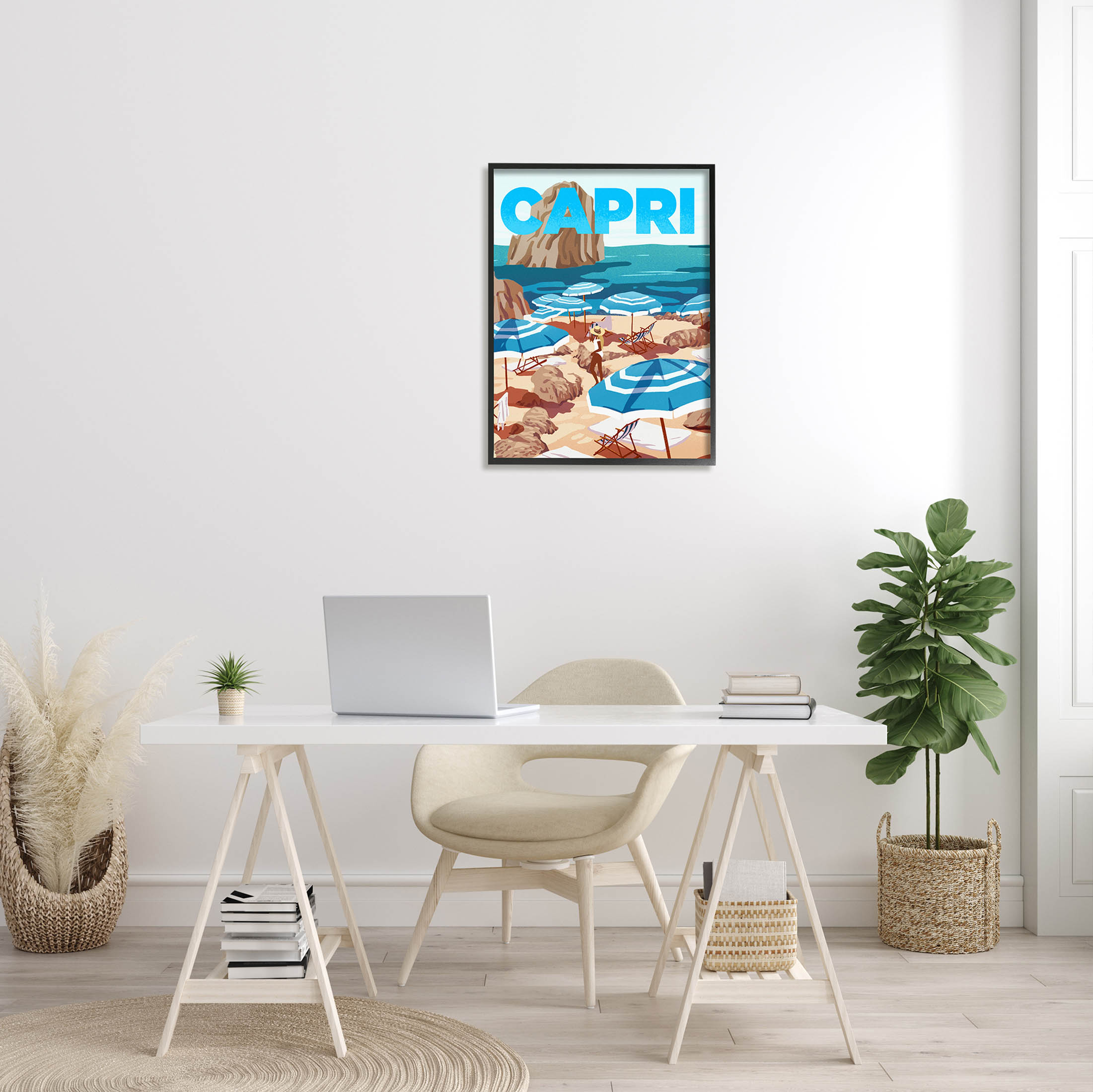 Stupell Industries Capri Italian Summer Beach Island Graphic Art Black Framed Art Print Wall Art, Design by Ziwei Li