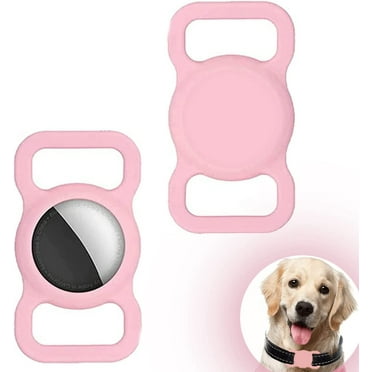 2-Pack Dog Collar Holder Compatible with AirTag, Soft Silicone Waterproof Case for Apple Air Tag Tracker Kids School Bag & Backpack & Dog Pet Collar Loop Holder (Pink)