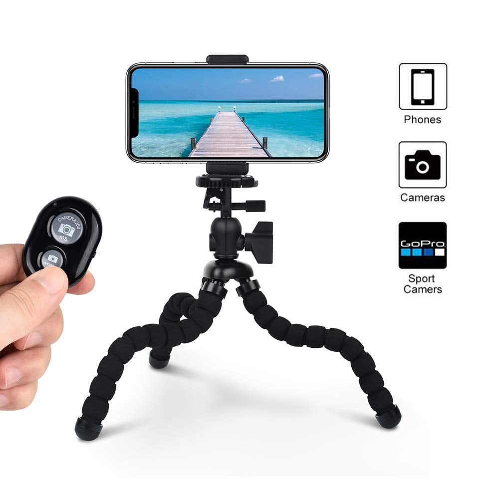 Mini Camera GoPro Phone Tripod,Portable and Adjustable Tripod Stand Holder with Bluetooth Remote,Compatible with iPhone&Android