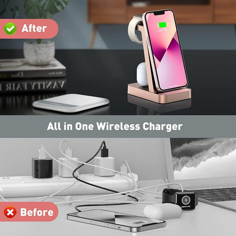 ETEPEHI Wireless Charging Station: 3 in 1 Wireless Charger for iPhone  15/14/13/12/11/Pro - Fast Charging Stand Dock for Apple Watch Series &  Airpods (with Adapter) 