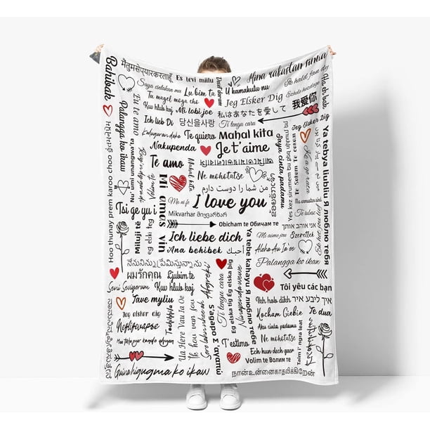 LHSHID I Love You Gifts Blanket 100 Languages Blanket Gifts for Mom Women Wife Girlfriend Mothers Day Anniversary Couple Birthday Soft Warm Flannel Hugs Throw Blankets White 60x80in