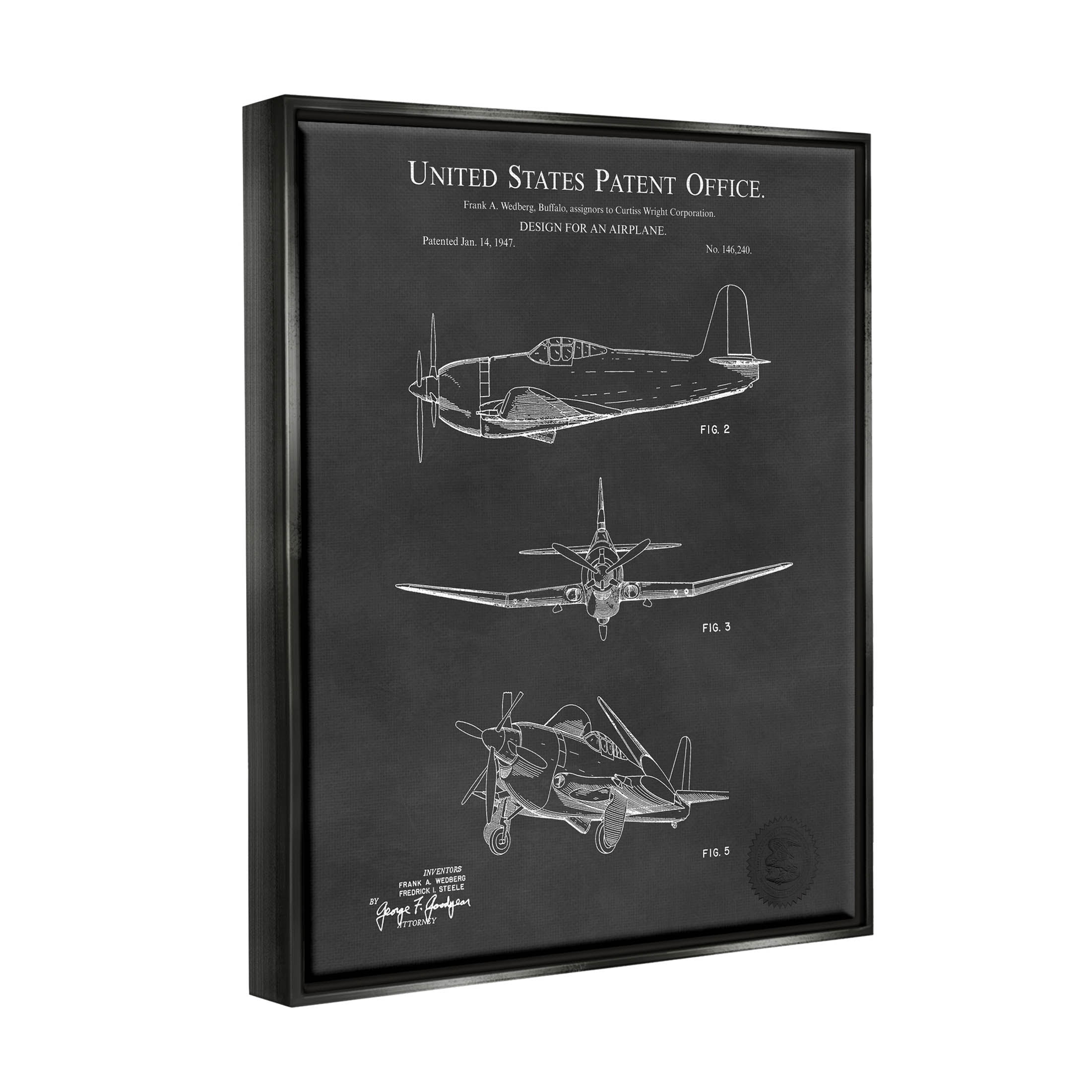 Stupell Industries Intricate Patent Blueprint Chart Graphic Art Jet Black Floating Framed Canvas Print Wall Art, Design by Karl Hronek