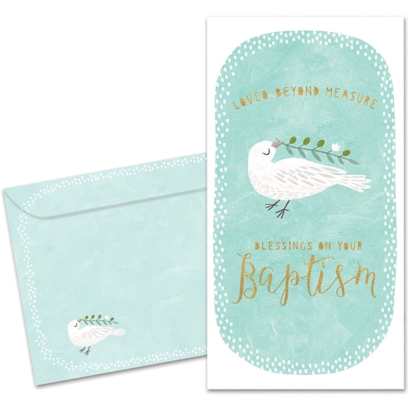 Tree-Free Greetings Baptism Money Holder Greeting Card 12 Pack, 3.7 x 7, Loved Beyond Measure (ZP70318)