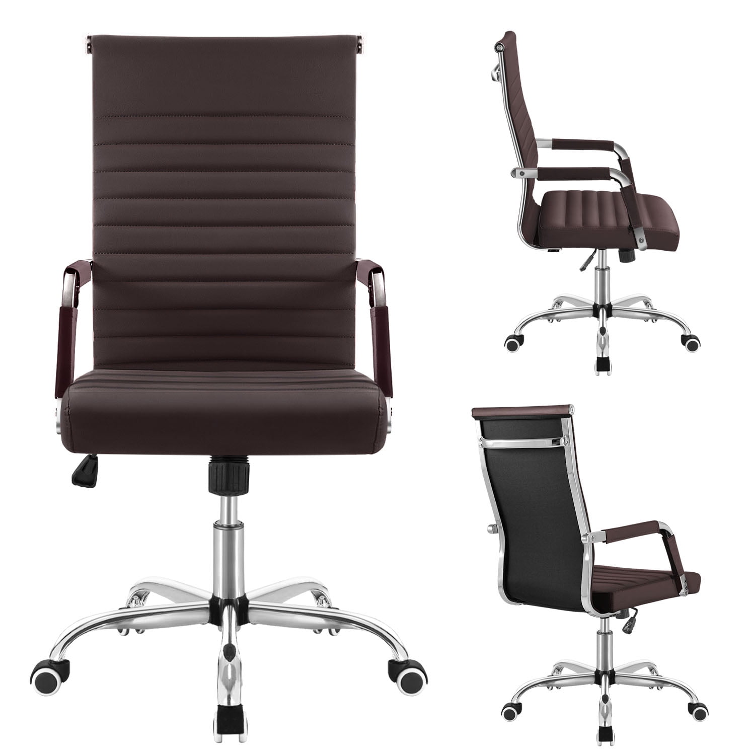 Lacoo Mid-Back Faux Leather Office Desk Chair Executive Conference Task Chair with Arms, Brown