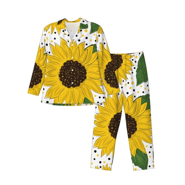 Balery Sunflowers Pijama para Hombre de Dos Piezas con Manga Larga, Conjunto de Dormir y Descanso Suave con Bolsillos-Medium