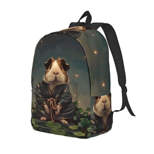 Disketp Lotus Leaf Starry Sky Guinea Pig print Canvas Backpack Lightweight Travel Daypack Student Rucksack Laptop Backpack-