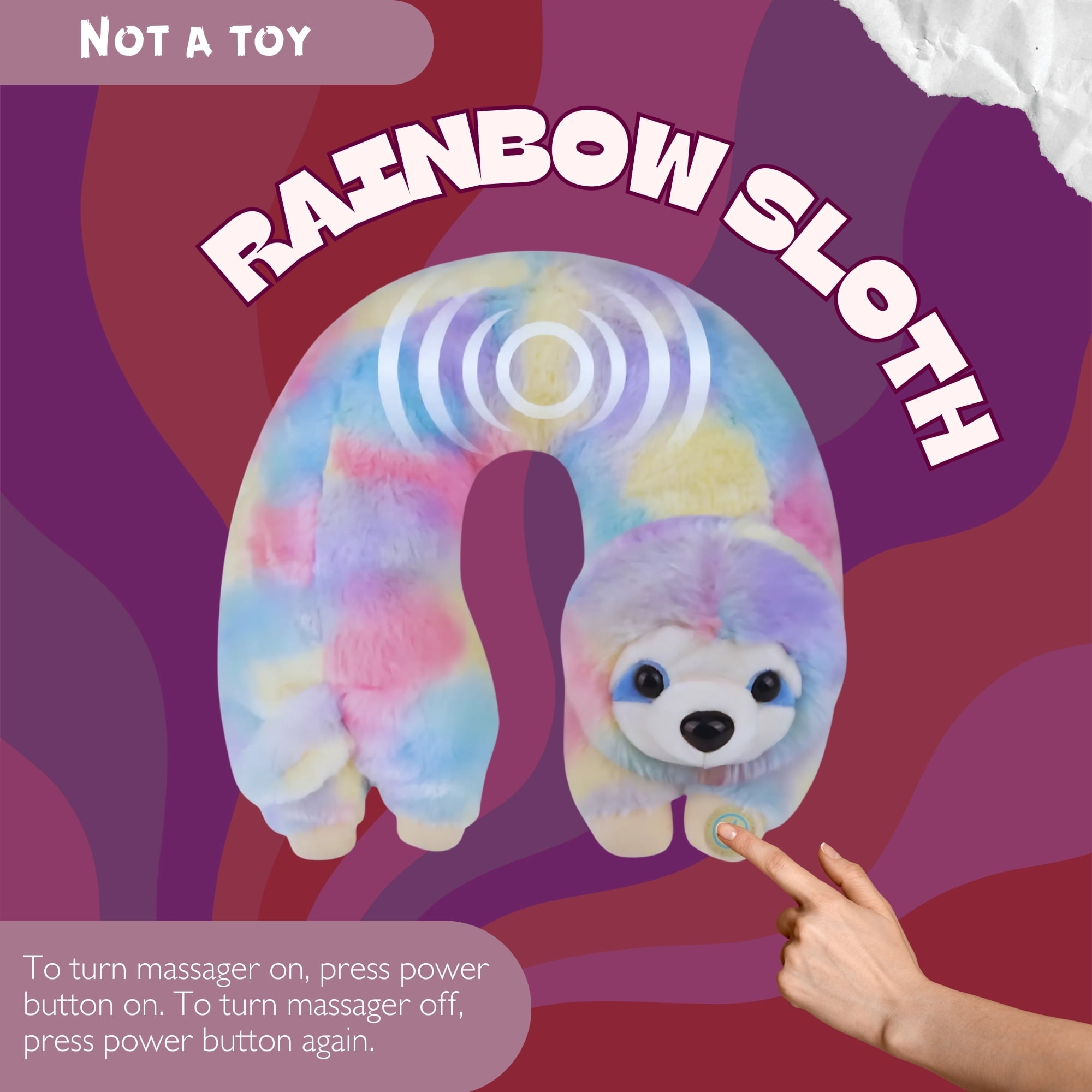 Rainbow Sloth Neck Massager, 11in Vibrating Animal Massage Cushion U-Shaped Pillow with Relaxing Vibration Soft Portable Travel Wrap Christmas Thanksgiving Birthday Party Favors Gift