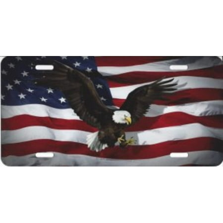 - Eagle Centered On American Flag Airbrush License Plate