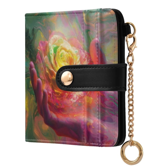 Qxltty Hand Holding A Rose Ladies Wallet Rfid Slim Thin Compact Credit Card Women Wallet Zipper Coin Pocket and ID Window for Female Gifts