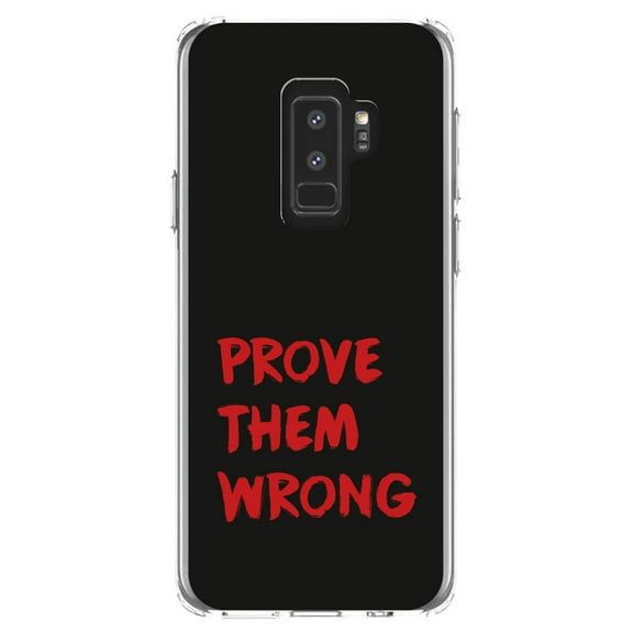 DistinctInk Clear Shockproof Hybrid Case for Samsung Galaxy S9  PLUS (6.2" Screen) - TPU Bumper, Acrylic Back, Tempered Glass Screen Protector - Prove Them Wrong - Black & Red