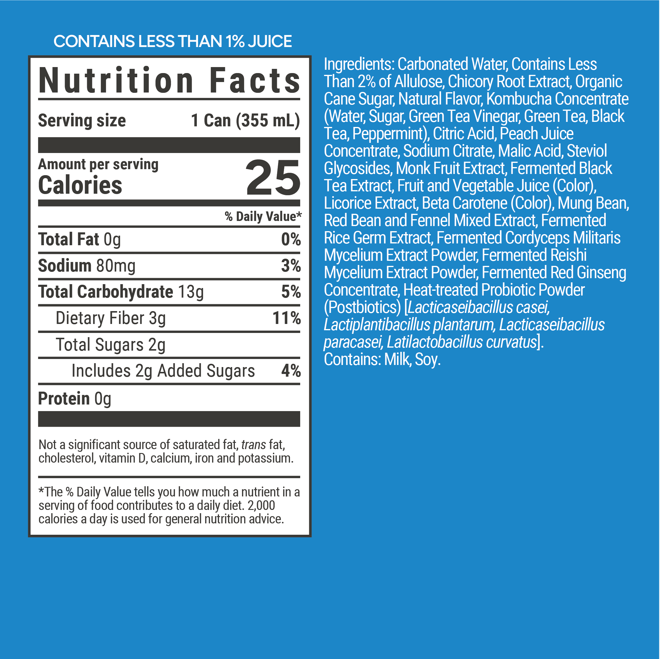 ARIH Dual Biotic Soda, Functional Prebiotic and Postbiotic Soda, Low Sugar, Peach Mango Horizon, 12 fl oz