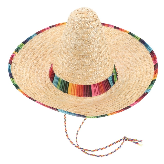 Sombrero de paja mexicano con ribete, accesorio para disfraz mexicano, para adultos y niños, para fiestas, 43 cm de diámetro, color beige