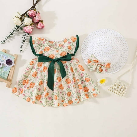 

Shldybc Baby Girl Dress Clearance Toddler Baby Girl Summer Ruffled Rose Bow Cool Chiffon Dress With Hat Girls Dresses Summer Savings Clearance