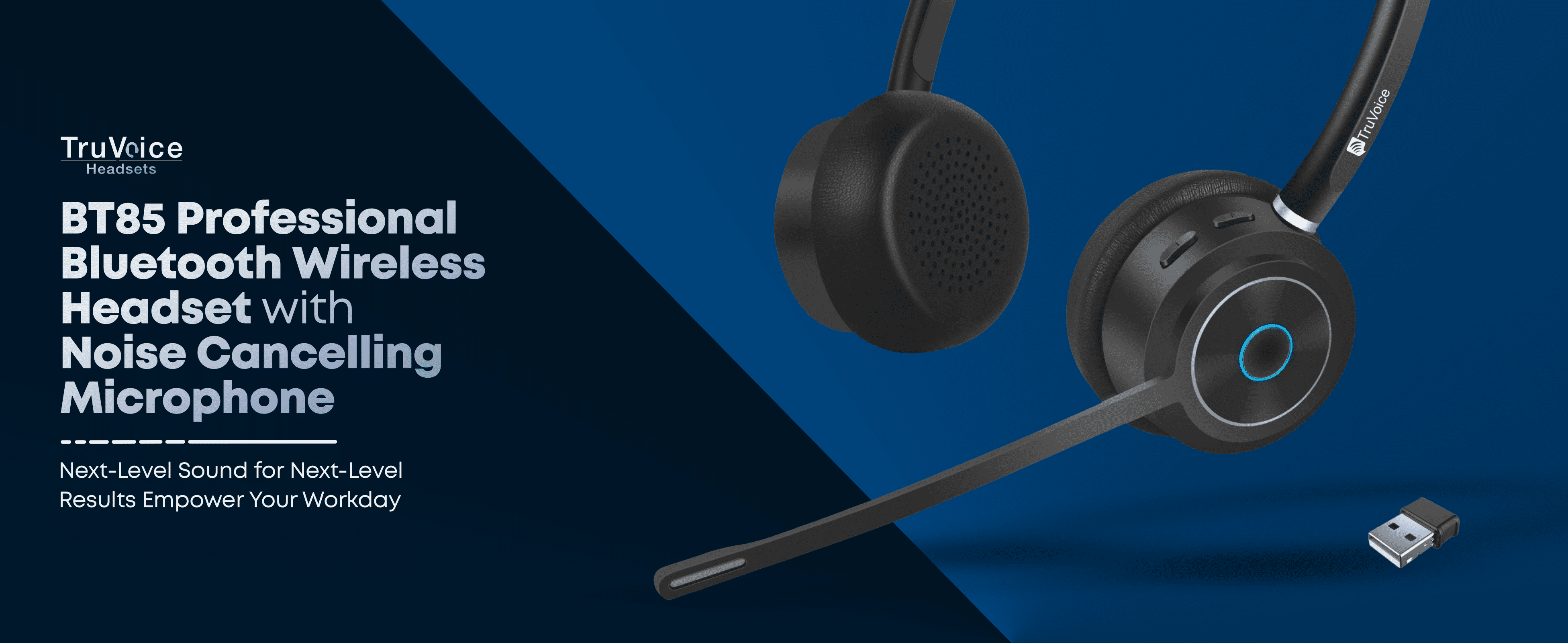 TruVoice BT85 Bluetooth Wireless Headset with V5.2 USB Dongle | Noise Suppression Speakers and NC Microphone | Fast Charging with 22 Hour Continous Talk Time - Connects with 2 Devices Simulataneously