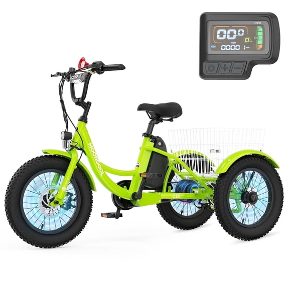MOONCOOL Electric Tricycle for Kids ,16"x3" 3 Wheel 250W 10.4Ah Etrike W/ LED headlight & Rear Basket & horn bell & DIY stickers,6/9/12.5 MPH