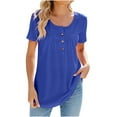 thumbnail image 1 of Timegard Eyelet Tops for Women Scoop Neck Short Sleeve Button Ruched Dressy Casual Tunic Top Blouse, 1 of 3