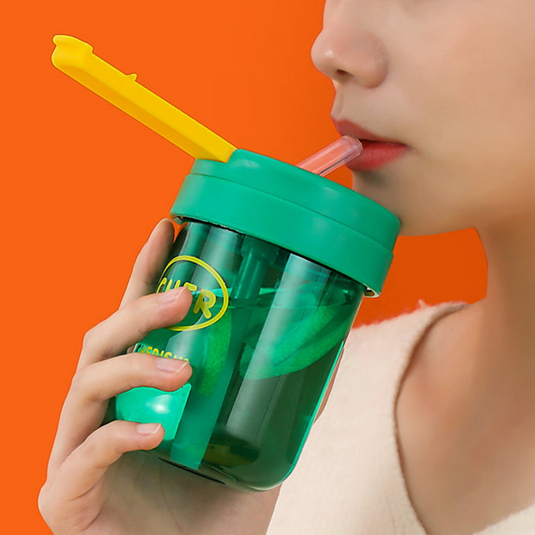 Yoone 300ml Straw Cup Food Grade Dust-proof Cartoon Printing Students Daily  Use Straw Juice Cup Drinkware Supplies 