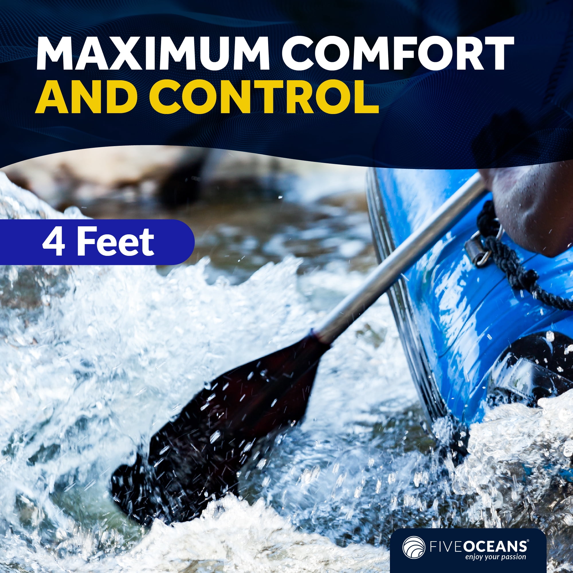 Five Oceans Canoe Paddle, 2-Pack Canoe Paddles and Boat Hook, Black, 4-Feet Long, Anodized Aluminum Shaft, Reinforced ABS Plastic Blade & Hook, Lightweight - FO1876-M2