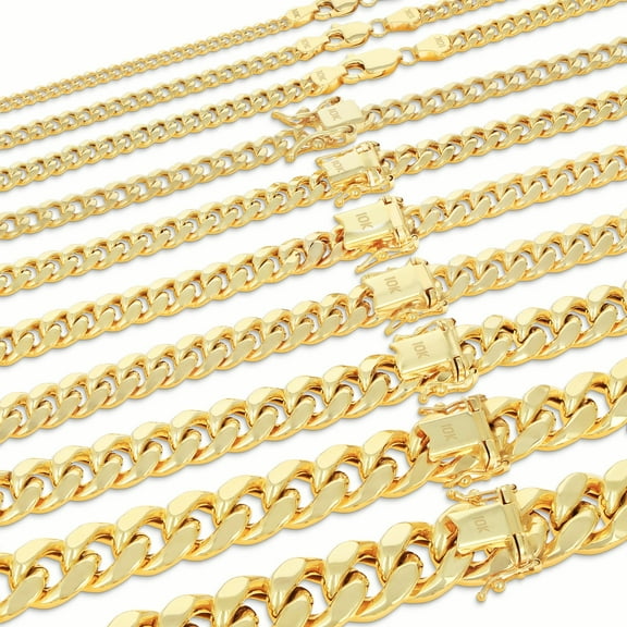 Nuragold 10K Real Yellow Gold Miami Cuban Link Chain Necklace 16"-30" (3mm-13mm) Italian Jewelry for Men & Women