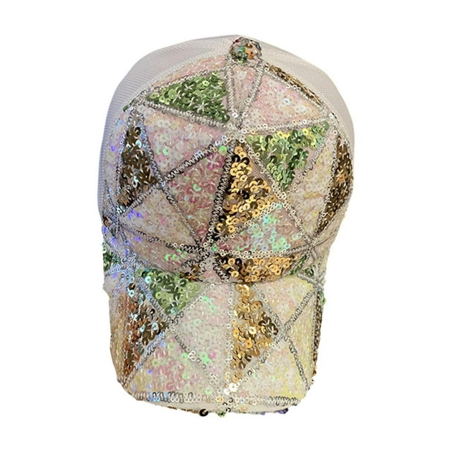 WLOELOEW Adjustable Sequin Baseball Cap For Women Sparkly Mesh Sun Hat With Ponytail Hole Breathable Outdoor Sport Cap Party Travel Hat In Multicolor Cloth Material Version A A