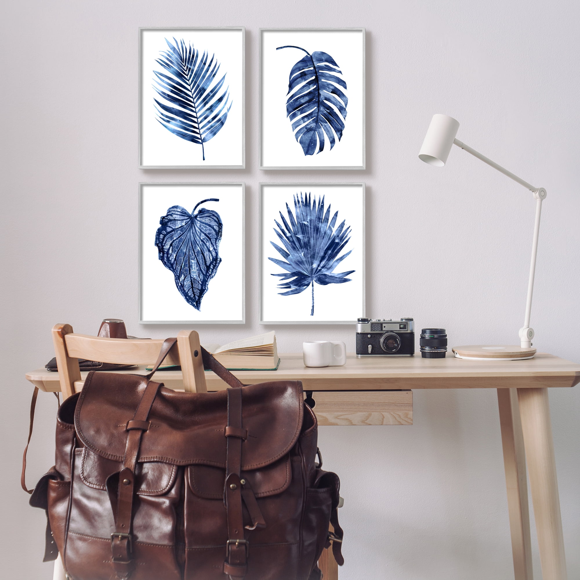 Stupell Industries Varied Blue Leaves Simple Botanical Plant Shapes Graphic Art Gray Framed Art Print Wall Art, Set of 4, Design by Melonie Miller