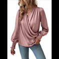 thumbnail image 2 of Camisa Elegante de Color Liso con Escote en V y Mangas Farol para Mujer Rosa XL, 2 of 9