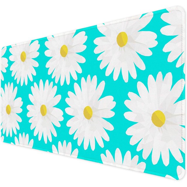 Mouse Pad with Stitched Edge Premium Textured Smooth Precise Operation Washable Non-Slip Rubber Base Desktop Protection Desk Mat, 35.4 x 15.7 inches, Chrysanthemum Flower Green