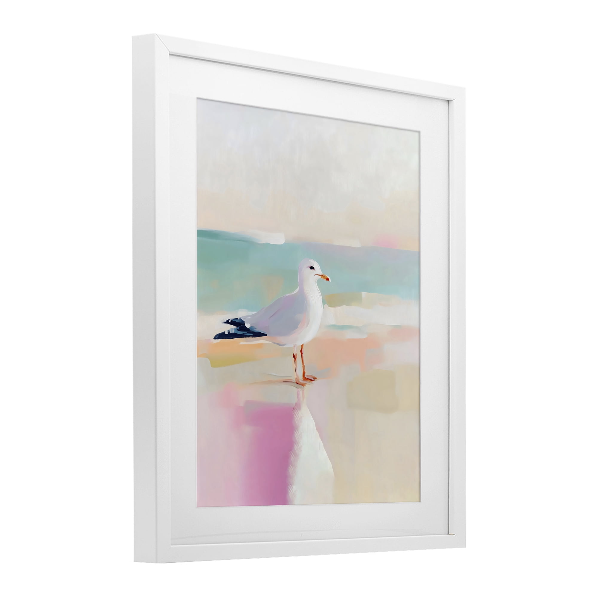 Stupell Industries Seagull Beach Tranquil Reflection White Framed Print Under Glass, design by The Prints Vibe