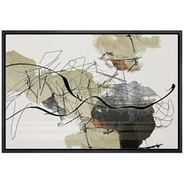 wall26 Framed Canvas Print Wall Art Grunge Tan Boho Paint Stroke Landscape Abstract Shapes Illustrations Modern Art Decorative Bohemian Multicolor for Living Room, Bedroom, Office - 16"x24"