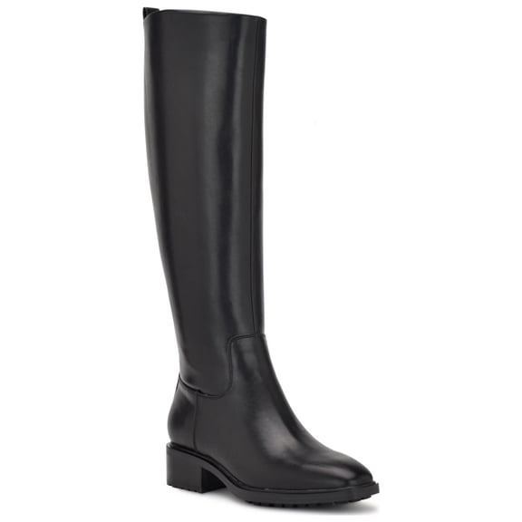 NINE WEST Womens Black Pull Tab Goring Padded Lug Sole Barile Square Toe Block Heel Zip-Up Riding Boot 10 M
