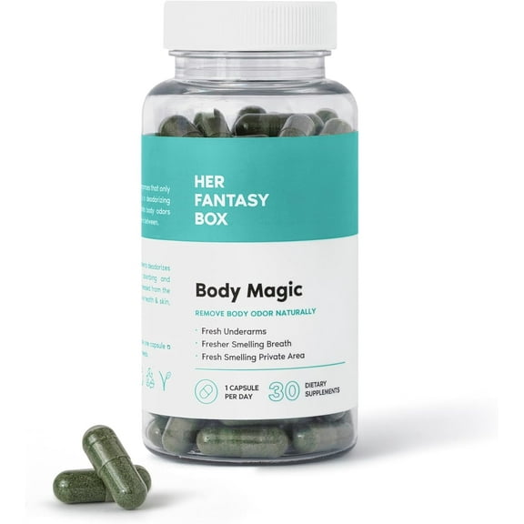 Her Fantasy Box | Body Magic Chlorophyll Capsules - 30 Vegan Capsules - for Detox, Digestion, Gut Health, Skin, Oily Skin & More