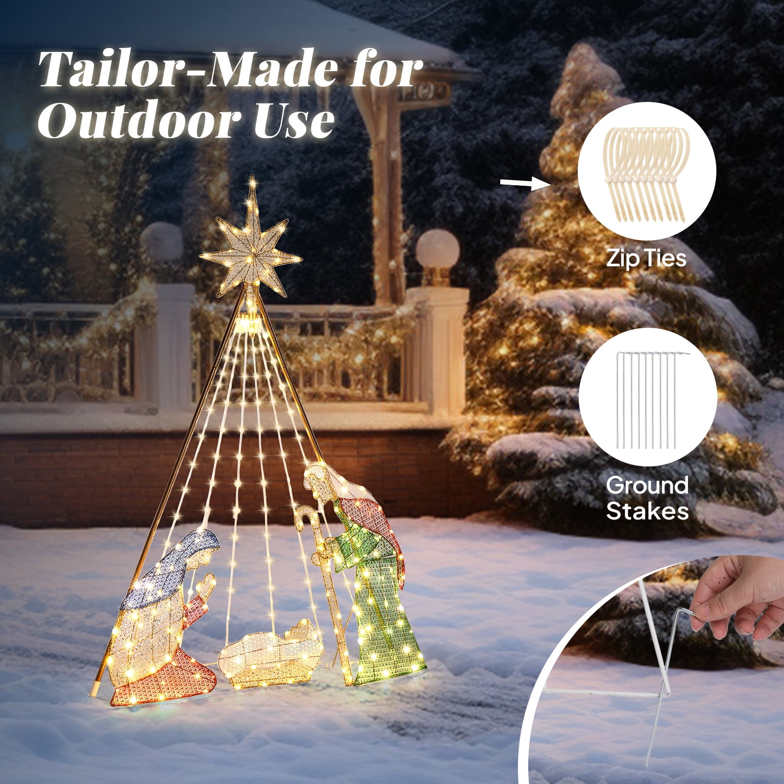 Astoutdoor Nativity Scene Garden Decoration with 220 LED Lights, Green, 47.83 x 11.81 x 72.83 in