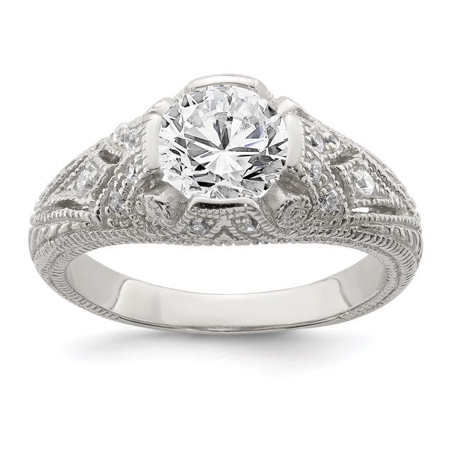 925 Sterling Silver Cubic Zirconia Antique Look Ring