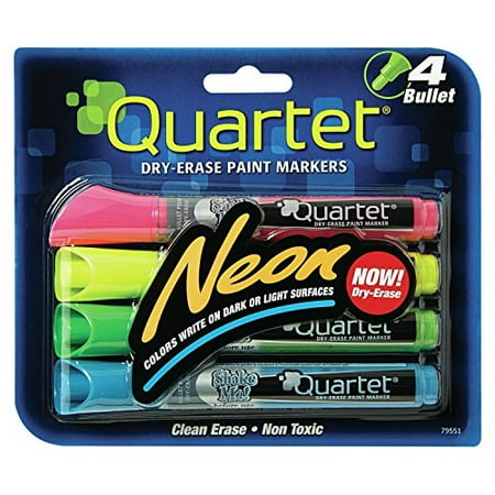 erase markers assorted glo quartet bullet neon tip dry write pack colors