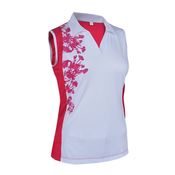 Monterey Club Women's Dianthus Print Contrast Sleeveless Golf Polo Shirt #2405