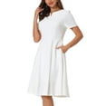 thumbnail image 4 of INSPIRE CHIC Women's Office Dresses Split Neck Short Sleeve Work A-Line Dress, 4 of 5