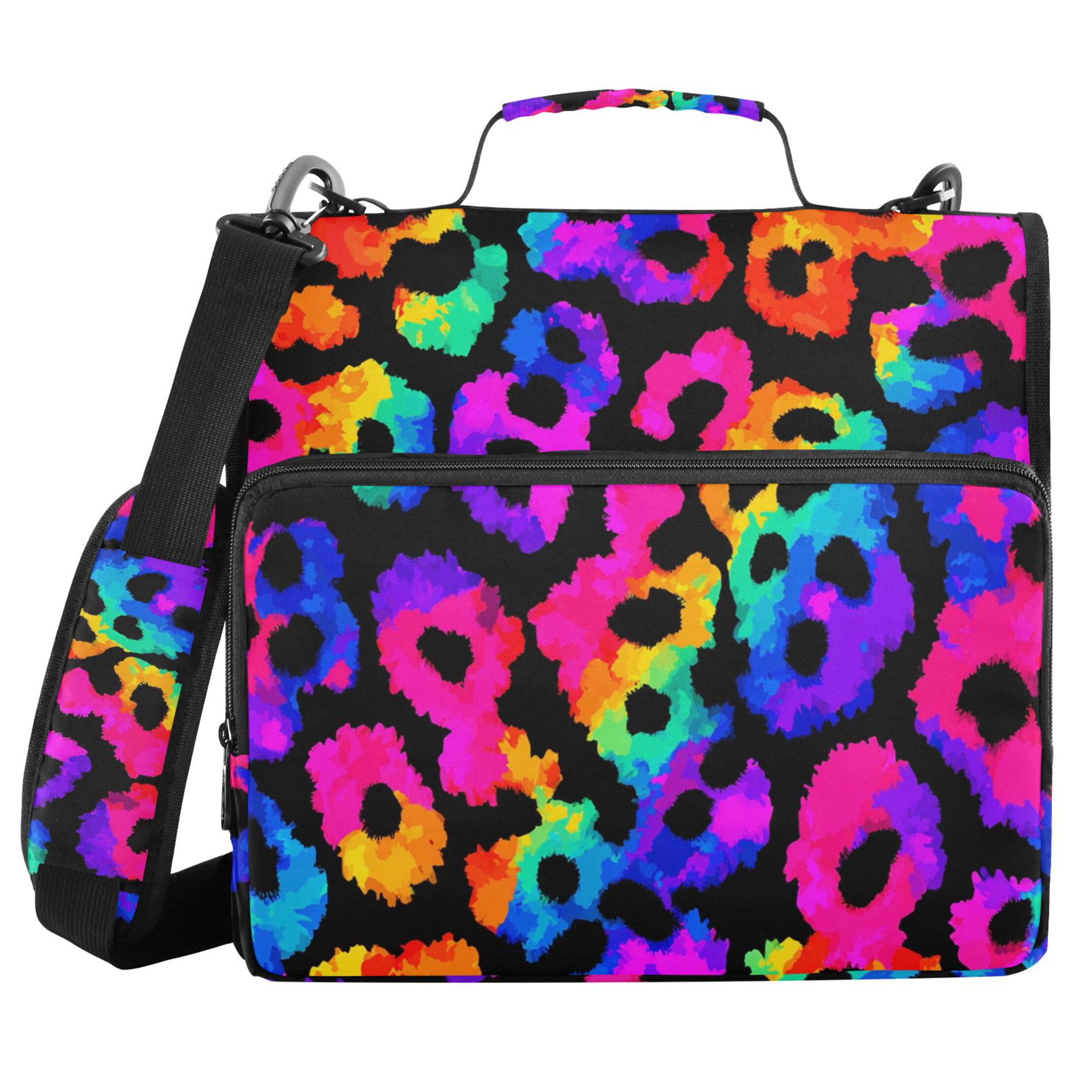 Zipper Binder Leopard 1.5 Inch Binder Folder Bag with Shoulder Strap and Handle