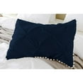 thumbnail image 3 of 2 Piece Pom-Pom Pinch Pleated Solid Navy Blue Pillow Shams, (Oversize King 20X40 Pillow Cover), 100% Egyptian Cotton, 800 Thread Count, Oversize King Size, 3 of 4