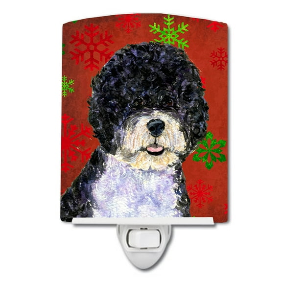Caroline's Treasures SS4697CNL Portuguese Water Dog Red Green Snowflake Christmas Ceramic Night Light, 6x4x3",