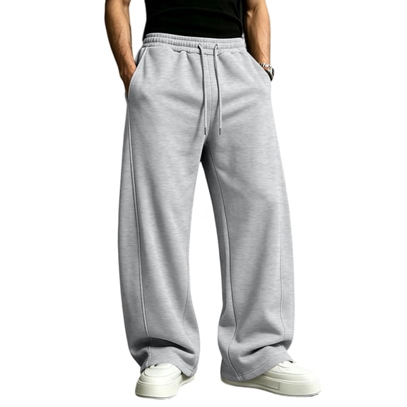 FGVCTG Men's Baggy Sweatpants, Solid Color Elastic Drawstring Wide Leg Jogging Pants with Pockets, Open Bottom Casual Sweat Pants for Everyday Wear Light Gray M
