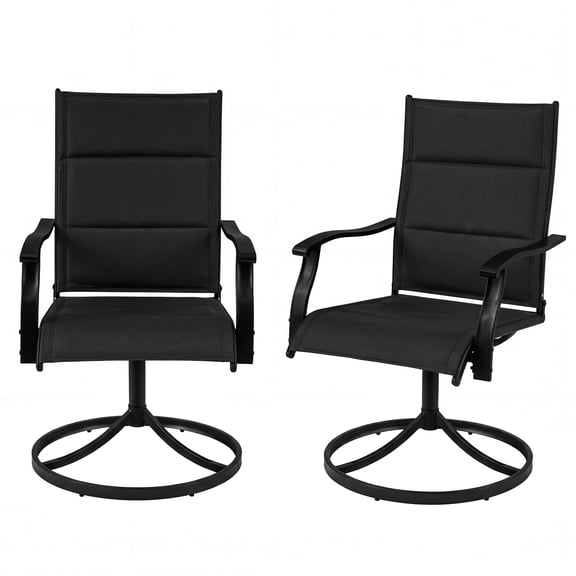Gymax Padded Patio Swivel Chairs Set of 2 Ergonomic Outdoor Dining Chairs w/High Back Black