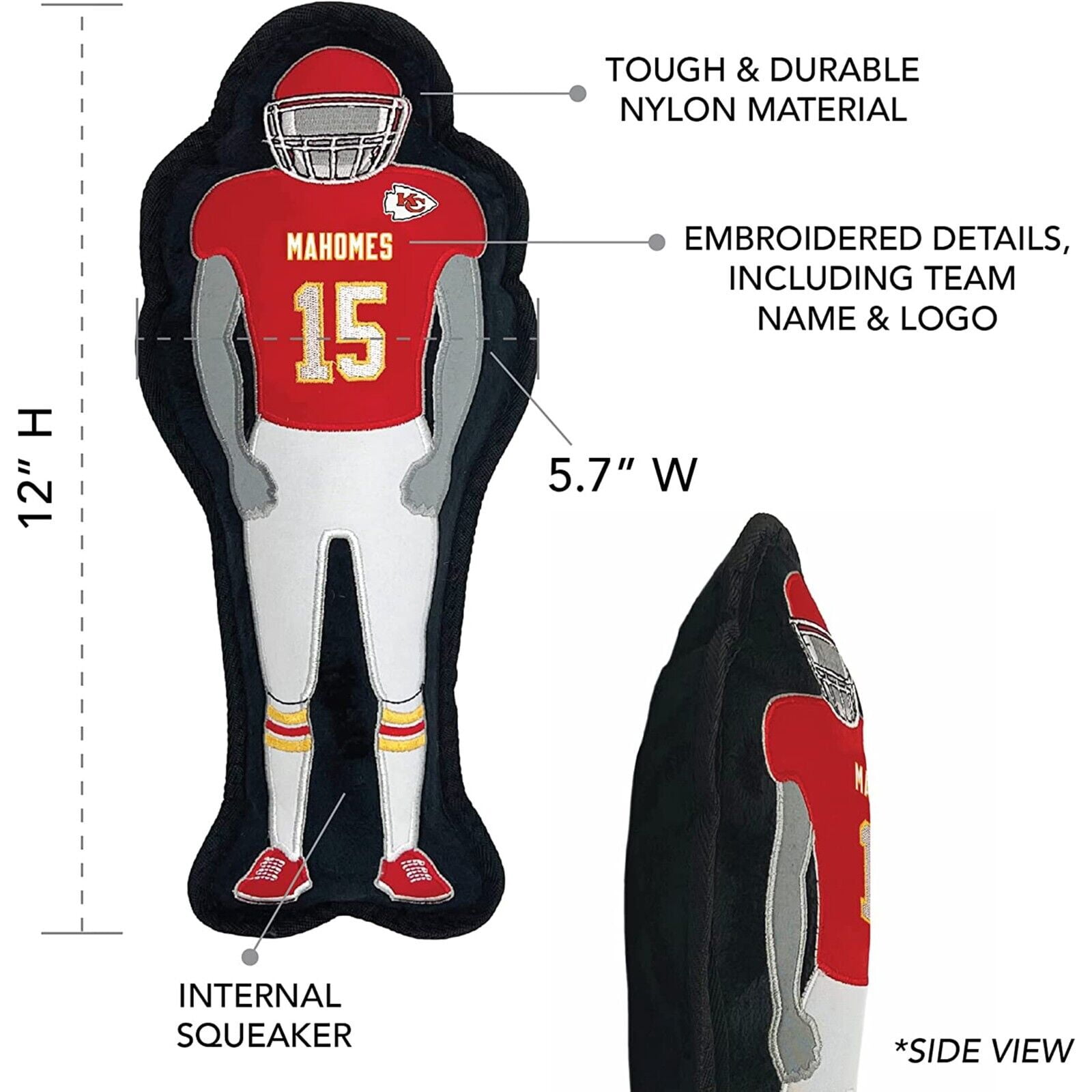 NFLPA Patrick Mahomes Athletes Player Pet Dog Toy Premium Quality with Built-in Squeaker