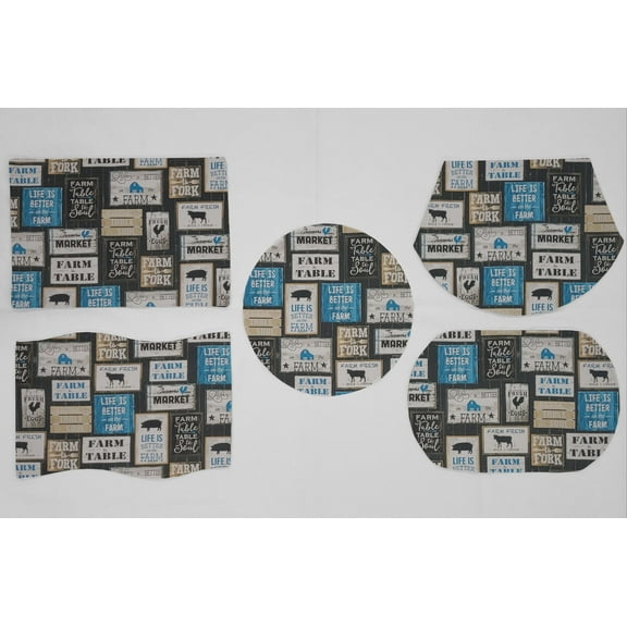 Farm To Table Placemats by Penny's Needful Things (Oval - Set of 2) (Blue)